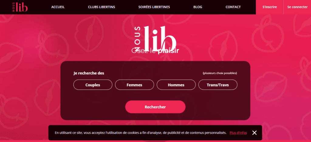 Interface du site libertin Nouslib